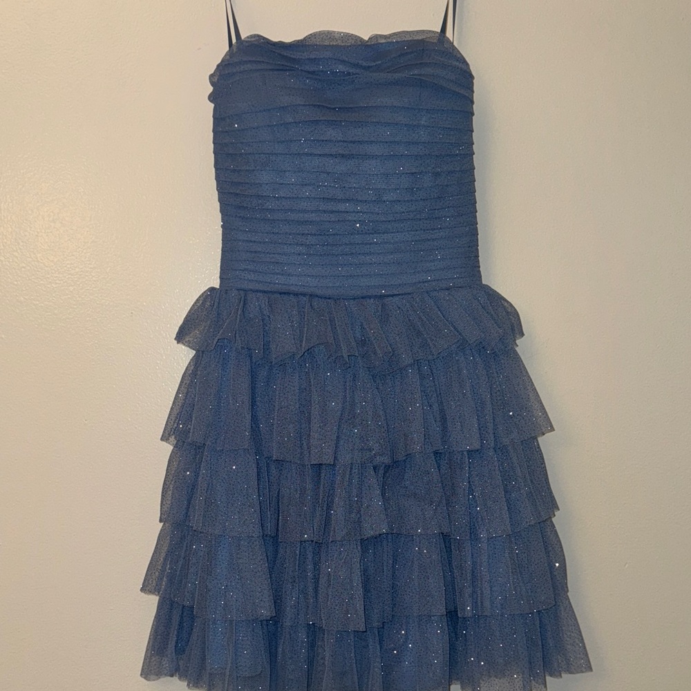 B Darlin Sparkling Navy Blue Tiered Tulle Dress
